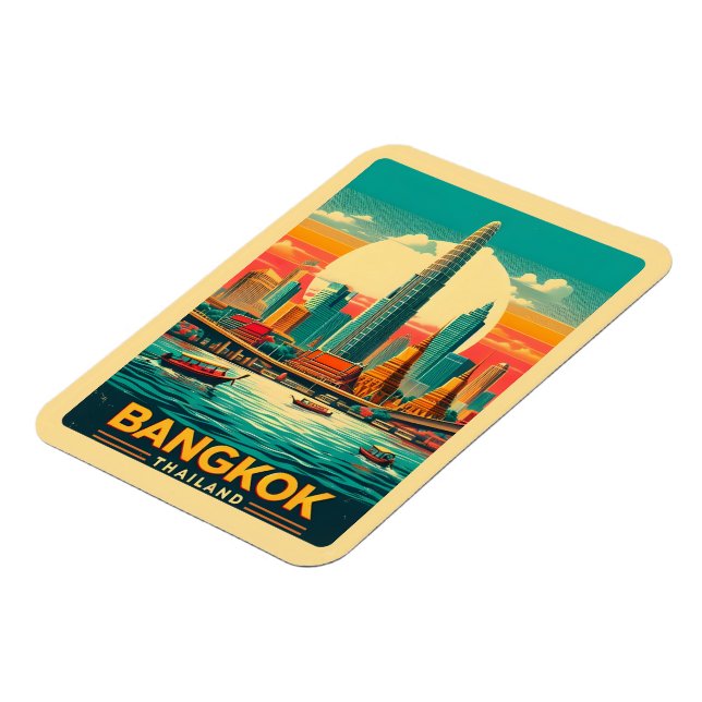 Retro Bangkok stads siluett - Thailandsresor prese Magnet (Vänstra Sidan)