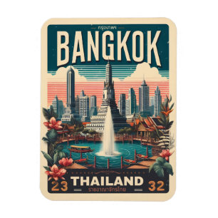 Retro Bangkok stads siluett - Thailandsresor prese Magnet