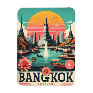 Retro Bangkok stads siluett - Thailandsresor prese Magnet