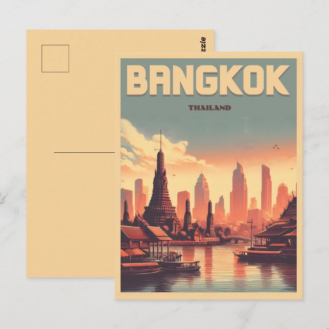Retro Bangkok stads siluett - Thailandsresor prese Vykort (Fram/baksida)