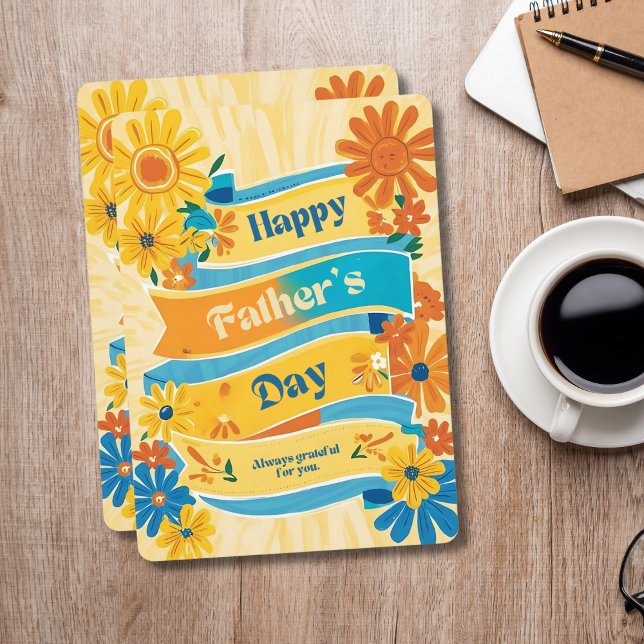 Retro Banner Blommigt Lycklig Fars dag-kort Julkort ( Retro Banner Floral Happy Father's Day Card)