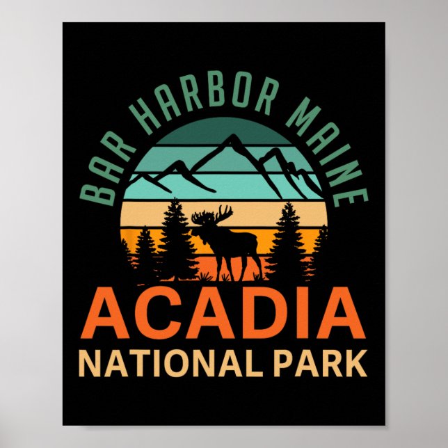 Retro Bar Harbor Maine Acadia National Park Älg  Poster (Framsidan)