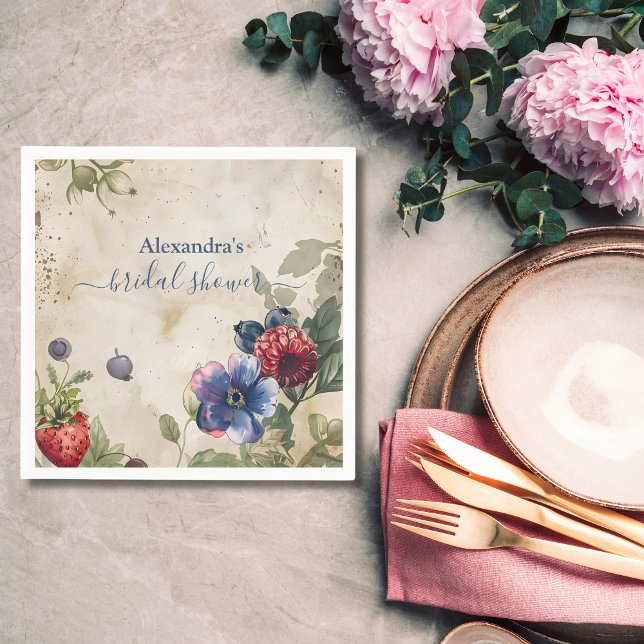 Retro Bär Söt Jordgubbs Bröllopsdusch Pappersservett (Skapare uppladdad)