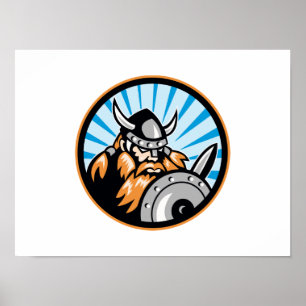 Retro barbar- krigare för Viking anfallare Poster