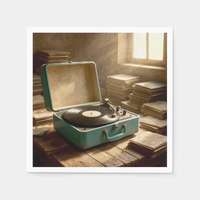 Retro Bärbar Skivspelare med Vinyl  Pappersservett (Framsidan)