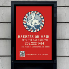 Retro Barber Badge & QR-kod Poster