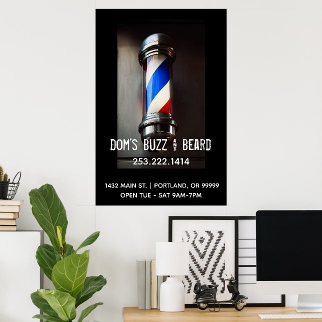 Retro Barber Pole Business Poster Sign (Hemmakontoret)