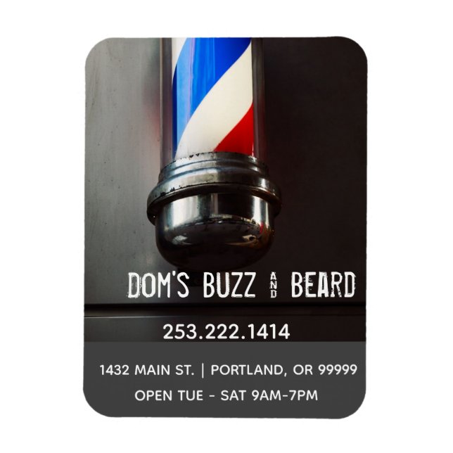 Retro Barber Pole Mörk Grått Business Magnet (Vertikal)