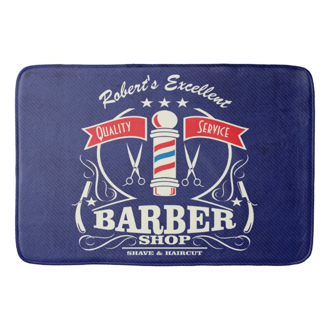 Retro Barber Stylist Work Floor mat Blue Badrumsmatta (Framsidan)