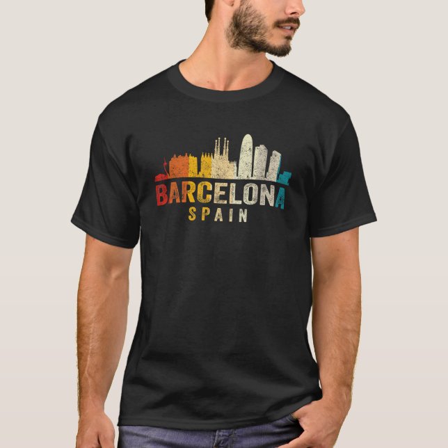 Retro Barcelona Skyline Vintage Spanien Souvenir T Shirt (Framsida)
