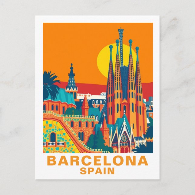 Retro Barcelona Spain Travel Postcard Vykort (Framsida)