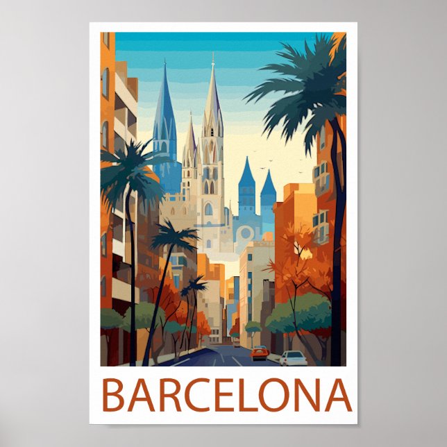 Retro Barcelona Vintage Reseskissillustration Poster (Framsidan)