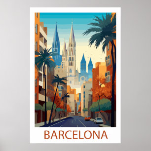 Retro Barcelona Vintage Reseskissillustration Poster