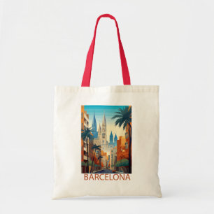 Retro Barcelona Vintage Reseskissillustration Tygkasse