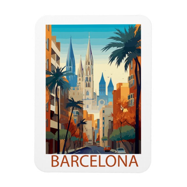 Retro Barcelona Vintage Travel Illustration Magnet (Vertikal)
