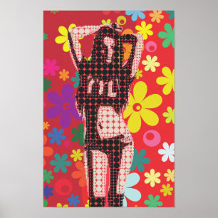 retro barn för 60-taltemablomma poster