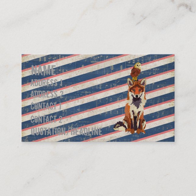 Retro bärnstensfärgad räv- & ugglavisitkort visitkort (Framsida)
