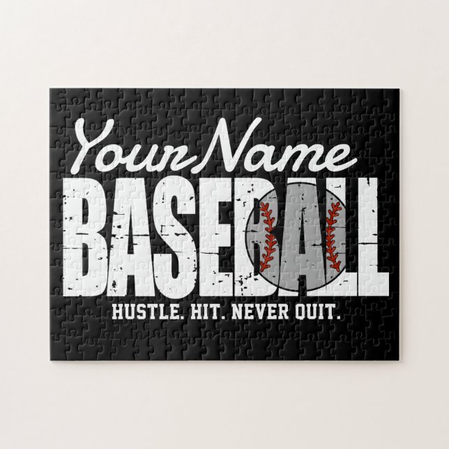 Retro Baseball ADD NAMN Streck Team Player Pussel (Horisontell)