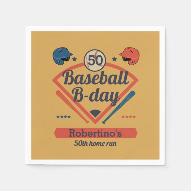 Retro Baseball B-Day Men's 50th Birthday Pappersservett (Framsidan)