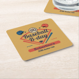 Retro Baseball B-Day Men's 50th Birthday Underlägg Papper Kvadrat
