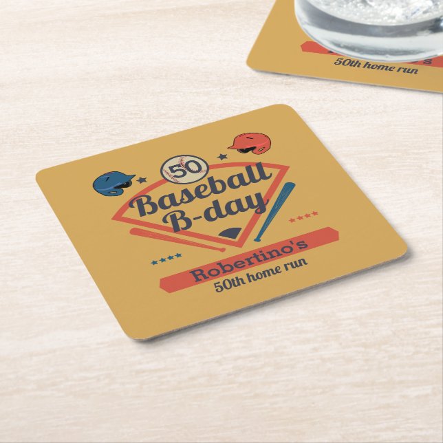 Retro Baseball B-Day Men's 50th Birthday Underlägg Papper Kvadrat (Vinklad)