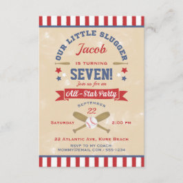 Retro Baseball Birthday Stars & Rand Inbjudningar