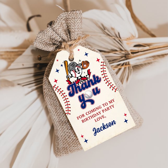 Retro Baseball Birthday Tack Gift Märkre Presentetikett (Skapare uppladdad)