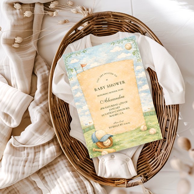 Retro Baseball Field Baby Shower Inbjudningar (Skapare uppladdad)