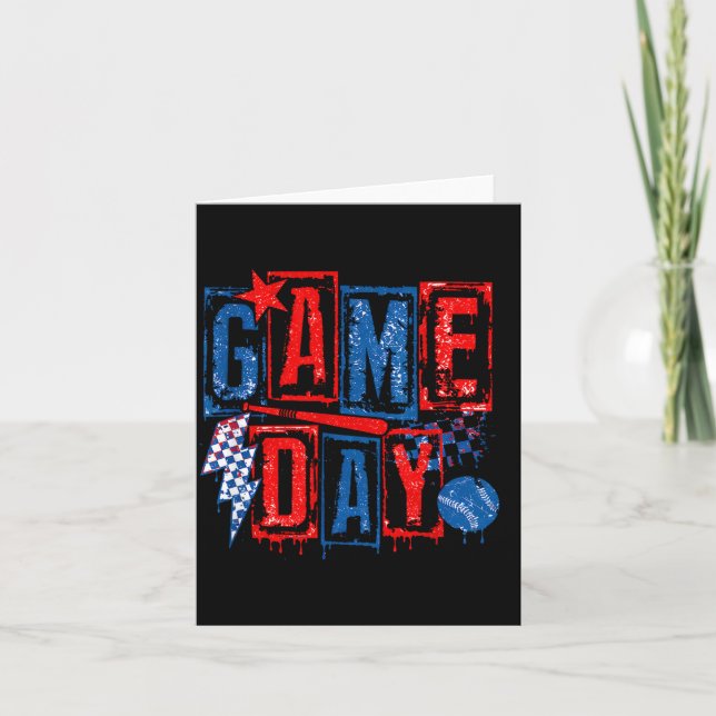 Retro Baseball Game Day Rutig Kort (Framsida)