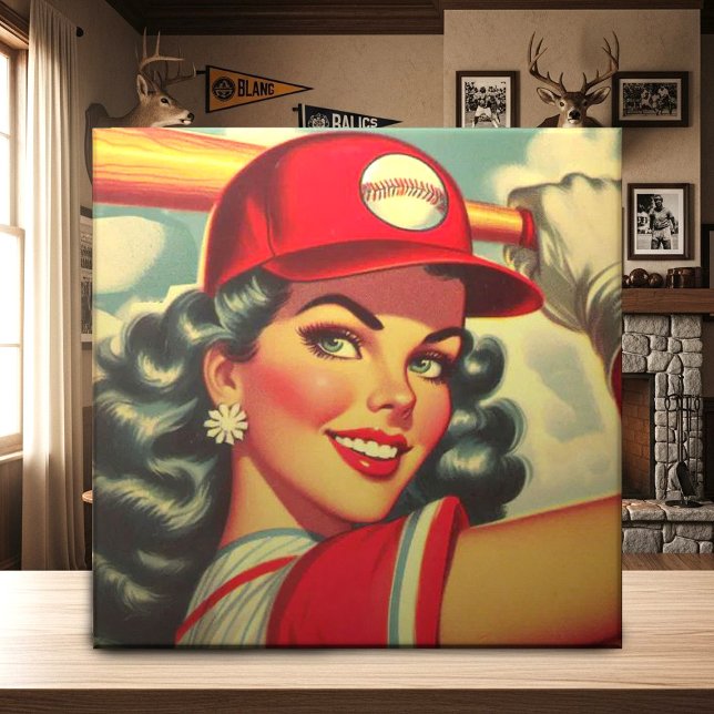 Retro Baseball Girl Kakelplatta (Skapare uppladdad)