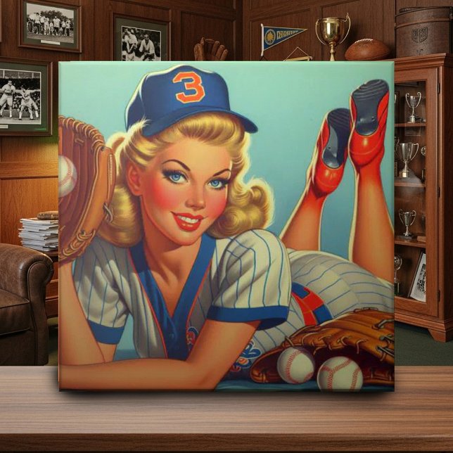 Retro Baseball Girl Kakelplatta (Skapare uppladdad)