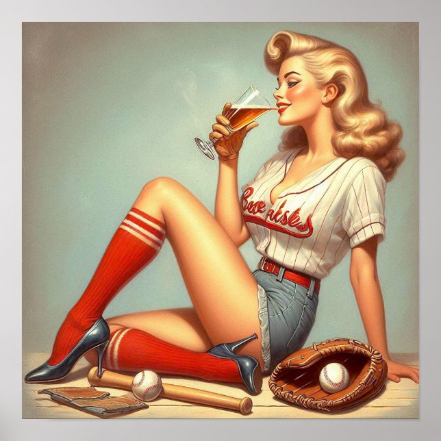 Retro Baseball Girl Painting Poster (Framsidan)