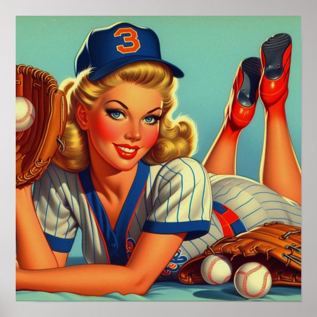 Retro Baseball Girl Poster (Framsidan)