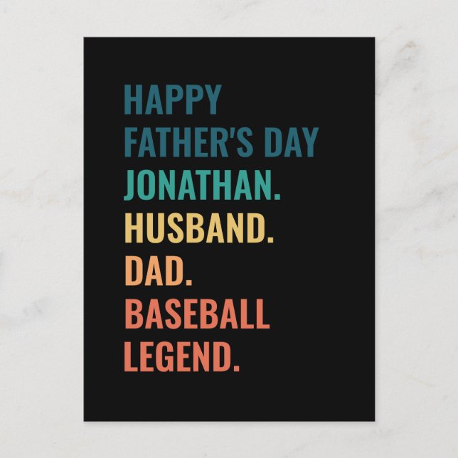Retro Baseball Legend Personlig Fars Dag Helg Vykort (Framsida)