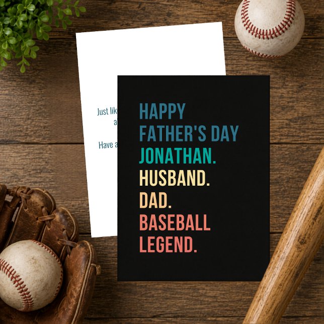 Retro Baseball Legend Personlig Fars Dag  Julkort (Add name to personalize.  Edit any of the other text too, if you wish.)