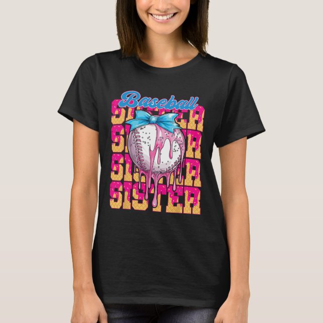 Retro Baseball Sister Ice Cream Drick Coquette Bow T Shirt (Framsida)