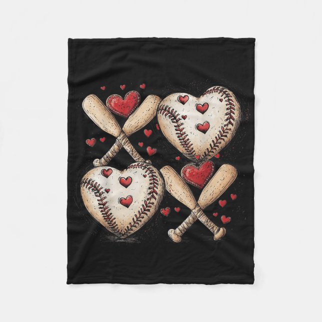 Retro Baseball Valentines day Xoxo Funny Kids Boys Fleecefilt (Framsidan)