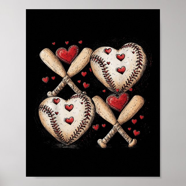 Retro Baseball Valentines day Xoxo Funny Kids Boys Poster (Framsidan)