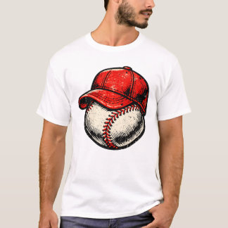 Retro Baseball Wearing Red Cap Sports Graphic T Shirt