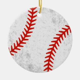 Retro baseboll i vintage-stil med slitna detaljer julgransprydnad keramik