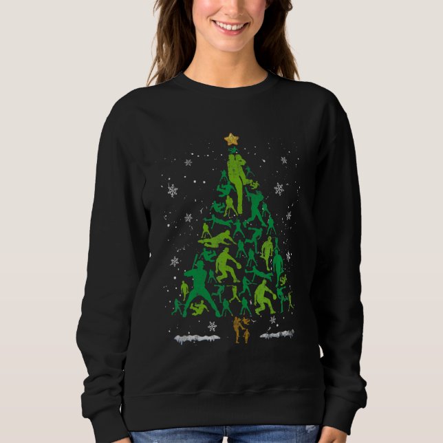 Retro baseboll julgran Xmas basebollspelare T Shirt (Framsida)