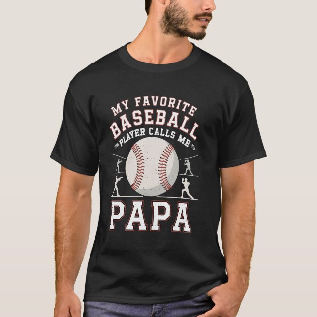 Retro baseboll pappa Min favorit baseboll spelare  T Shirt (Framsida)