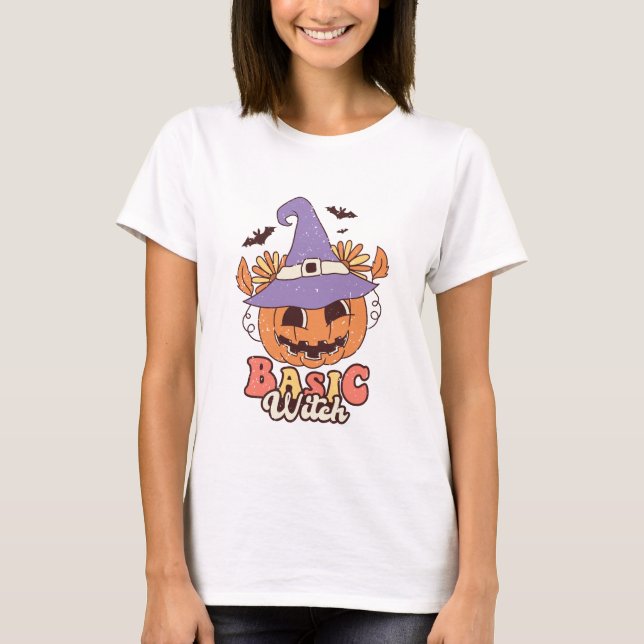 Retro Basic Witch - Halloween T Shirt (Framsida)