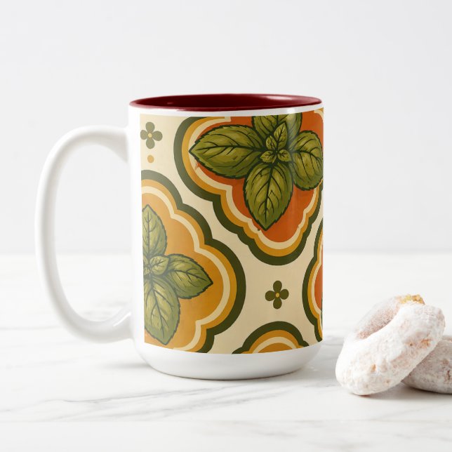 Retro Basil Pattern Accent Mug Två-Tonad Mugg (Med munk)