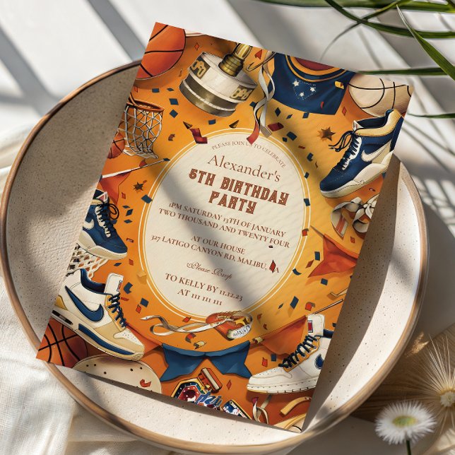 Retro Basketball Court Birthday Inbjudningar (Skapare uppladdad)