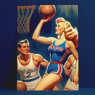 Retro Basketball Illustration Vykort