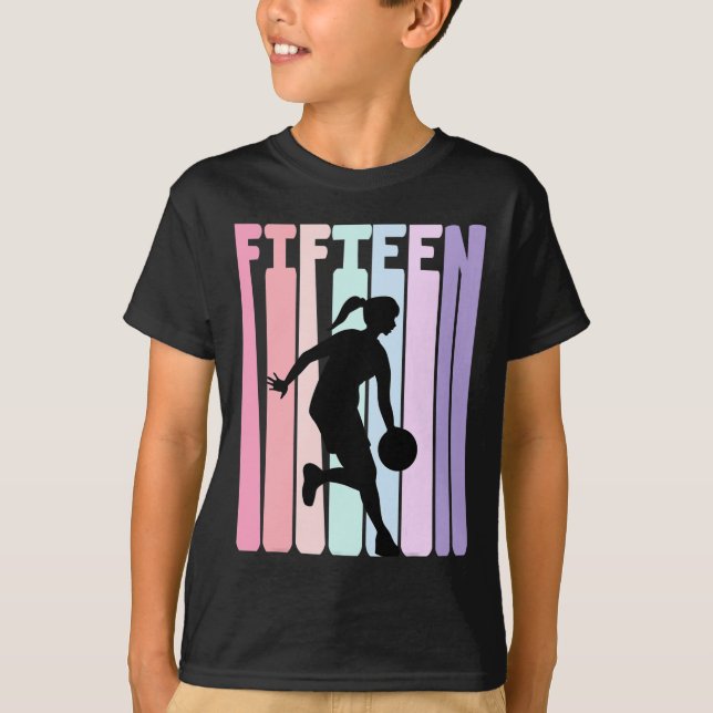 Retro Basketball Player 15 år gammal T Shirt (Framsida)
