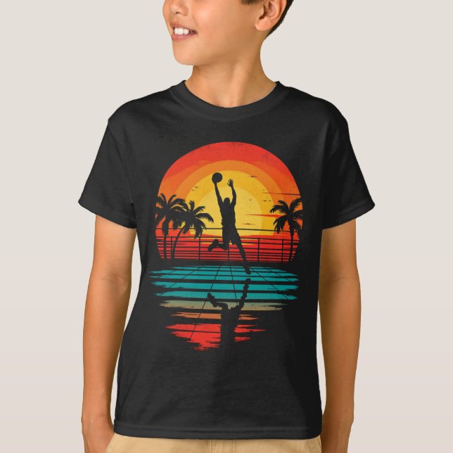 Retro Basketball Sunset Långärmad T Shirt (Framsida)