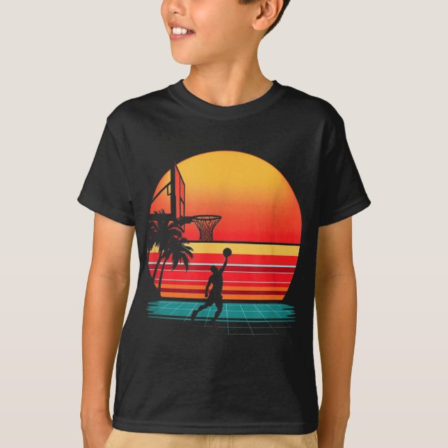 Retro Basketball Sunset T Shirt (Framsida)