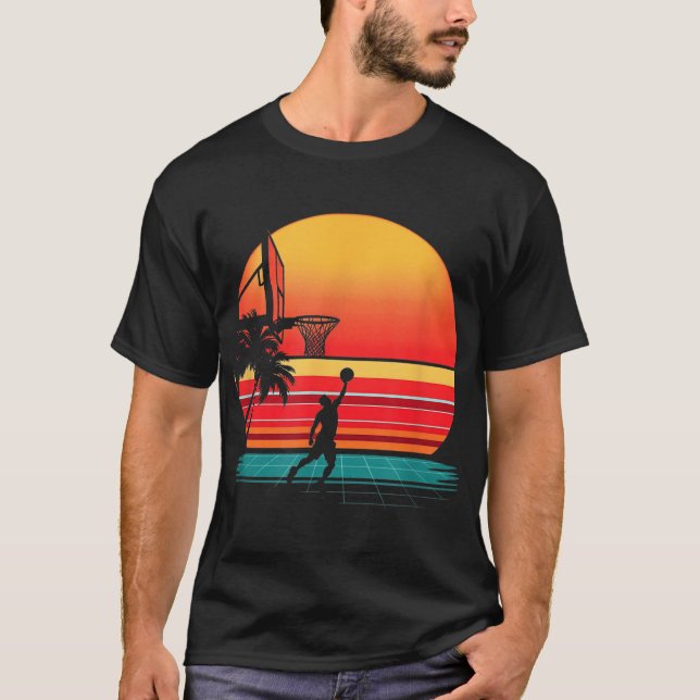 Retro Basketball Sunset T Shirt (Framsida)